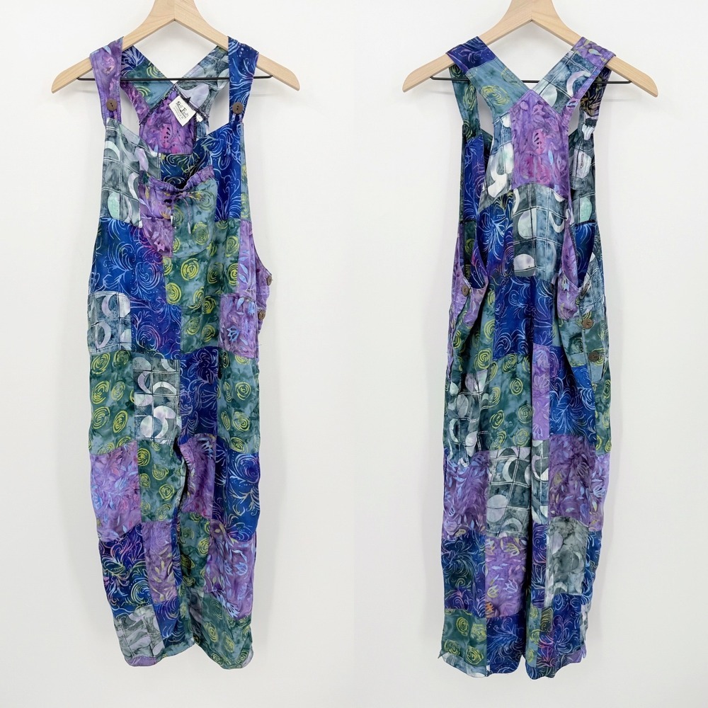 Go Fish Overalls Jumpsuit Patchwork Batik Wide Leg Pockets Boho Festival M Artsy